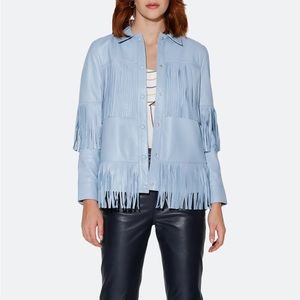 Walter Baker Nash Leather Jacket in Light Blue with Fringe